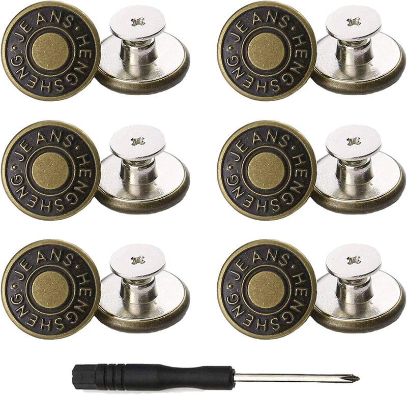 YouOKLight Buttons for Jeans,17 mm no-sew nailess Removable Metal Jeans Buttons Replacement Repair Combo Thread Rivets and Screwdrivers,12 Replacement Buttons, Simple Installation, Reusable. - Image 1